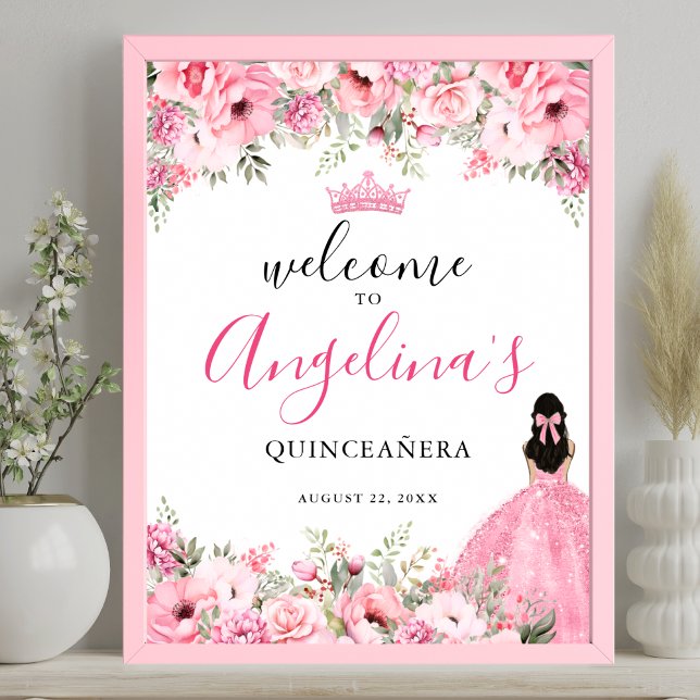 Rosa Quinceanera välkomstskylt Poster (Pink Quinceanera Welcome Sign)