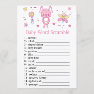 Rosa Rabbit Baby Ord Scramble Game Inbjudningar