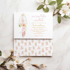 Rosa Rabbit Ballerina Baby Shower Inbjudningar