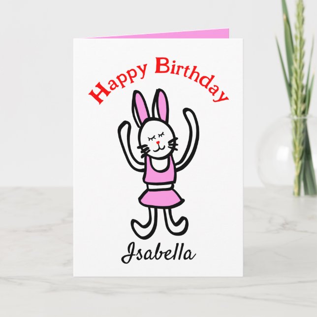Rosa Rabbit Grattis på födelsedagen Personlig Card Meddelande (Framsida)