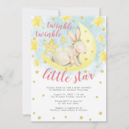 Rosa Rabbit Guld Twinkle Little Star Baby Shower Inbjudningar
