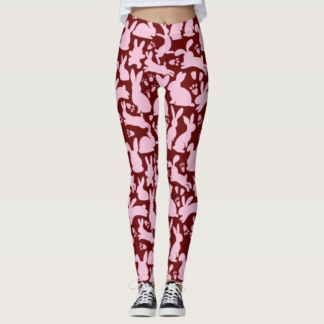 Rosa Rabbits Mönster D Red Leggings (Framsida)