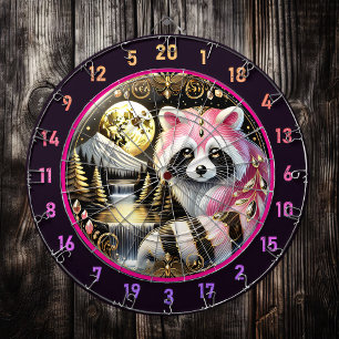 Rosa Raccoon Sparkles under Golden Måne Darttavla