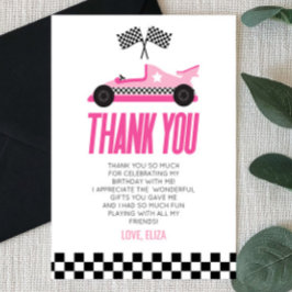 Rosa Racecar Tävling Car Födelsedagsfest Tack Kort