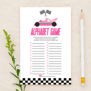 Rosa Racingbil Alfabet Bebyshowerlek