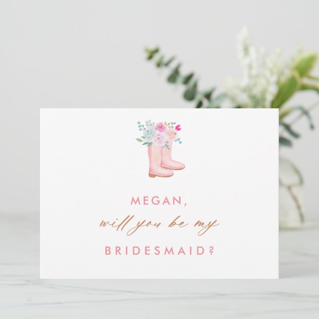 Rosa Rain Boots & Flowers Bridesmaid Frieri kort (Stående Fram)