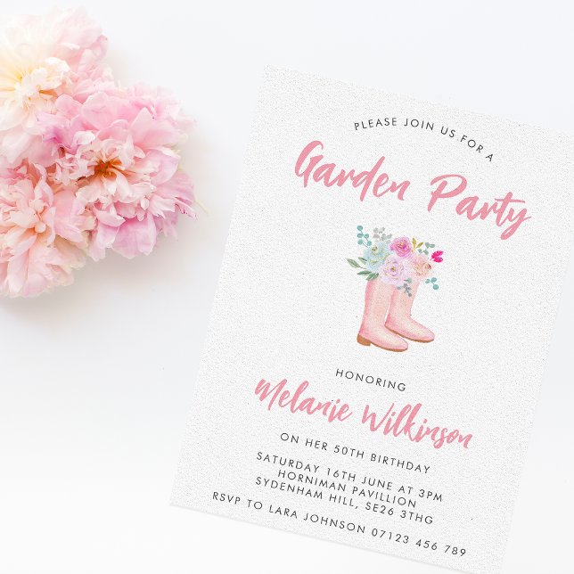 Rosa Rain Boots & Flowers Garden Party Birthday Inbjudningar (Skapare uppladdad)