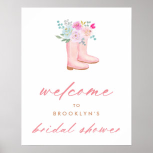 Rosa Rain Boots & Flowers Möhippa Välkommen Poster