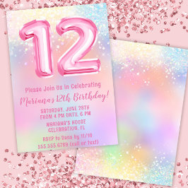 Rosa Rainbow 12:e Birthday Inbjudningar