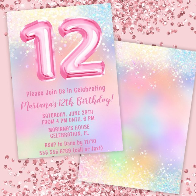 Rosa Rainbow 12:e Birthday Inbjudningar (Skapare uppladdad)