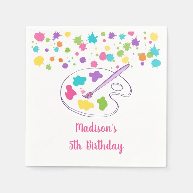 Rosa Rainbow Art Party Birthday Pappersservett (Framsidan)