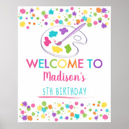 Rosa Rainbow Art Party Birthday Välkommen Poster