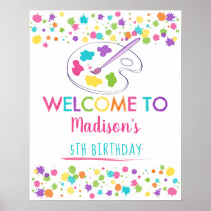 Rosa Rainbow Art Party Birthday Välkommen Poster