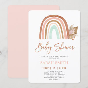 Rosa Rainbow Baby Shower Girl Inbjudningar