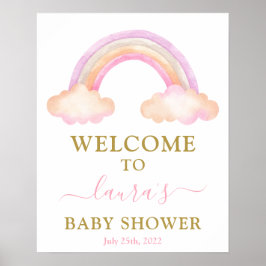 Rosa Rainbow Baby Shower Girl Välkomstskylt Poster