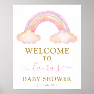 Rosa Rainbow Baby Shower Girl Välkomstskylt Poster