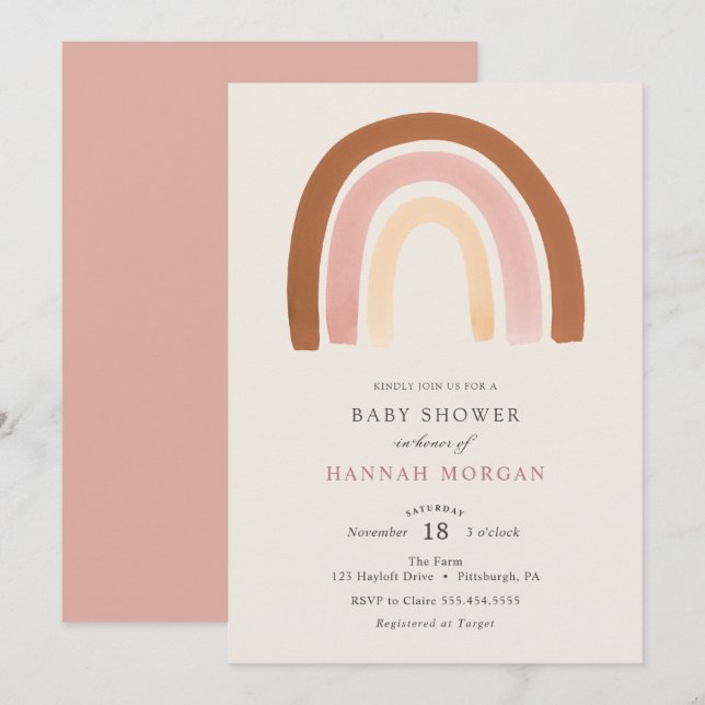 Rosa Rainbow Baby Shower-inbjudan Inbjudningar (Fram/baksida)