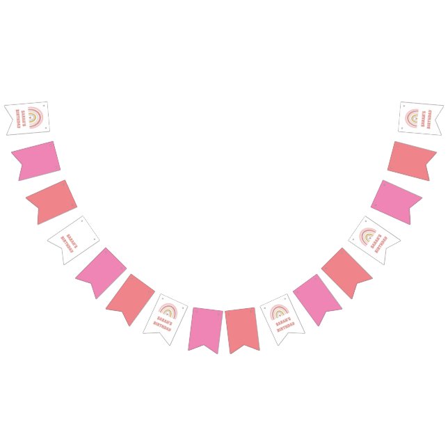 Rosa Rainbow Birthday Banner - anpassad namnbindni Vimplar (Alla)