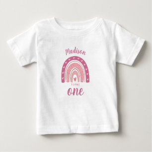  Rosa Rainbow Boho Första födeldagen Baby T Shirt
