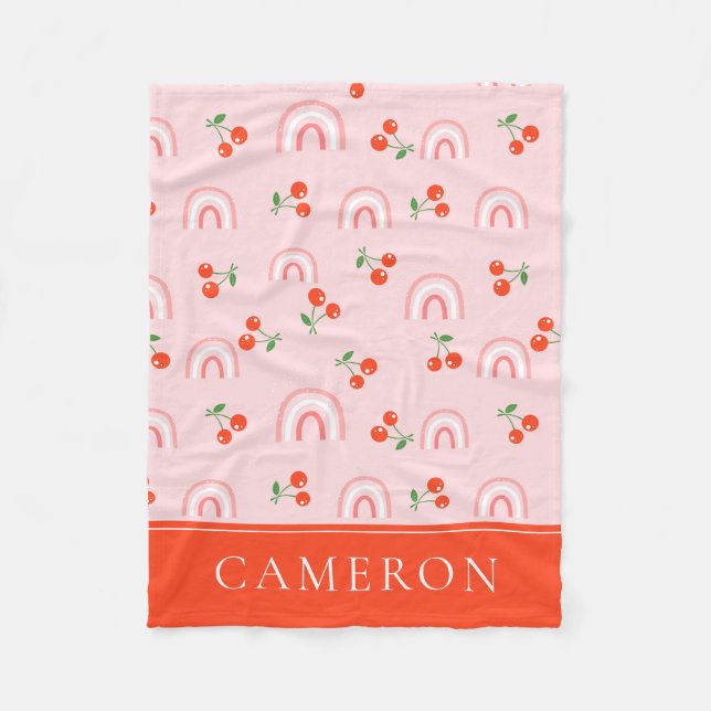 Rosa Rainbow Cherry Mönster Fleecefilt (Framsidan)