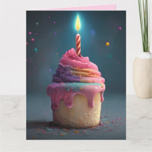 ROSA RAINBOW CUPCAKE CANDLE BIG BIRTHDAY CARD KORT