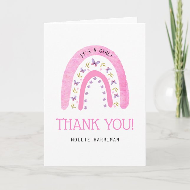 Rosa Rainbow Cute Boho Baby Shower Tack Kort (Framsida)