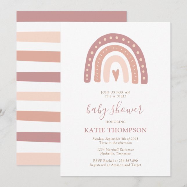  Rosa Rainbow Det är en flicka Baby Shower Inbjudningar (Fram/baksida)