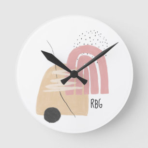 Rosa Rainbow Geometric Monogram Mönster Design Rund Klocka