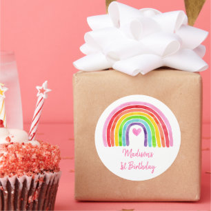 Rosa Rainbow Heart Birthday Runt Klistermärke