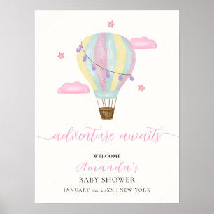 Rosa Rainbow Luftballong Baby Shower Välkommen Poster