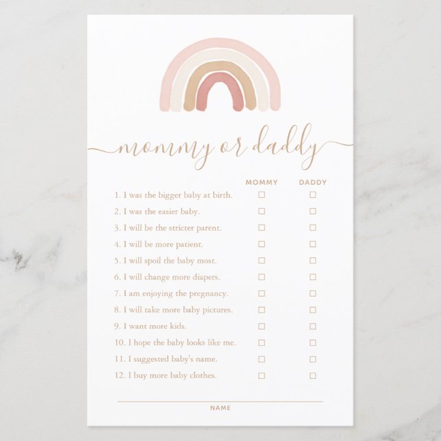 Rosa Rainbow Mamma eller Baby Shower Game (Framsida)