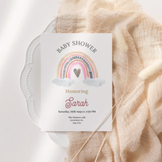 Rosa Rainbow med moln för BabyShower för flickor Inbjudningar