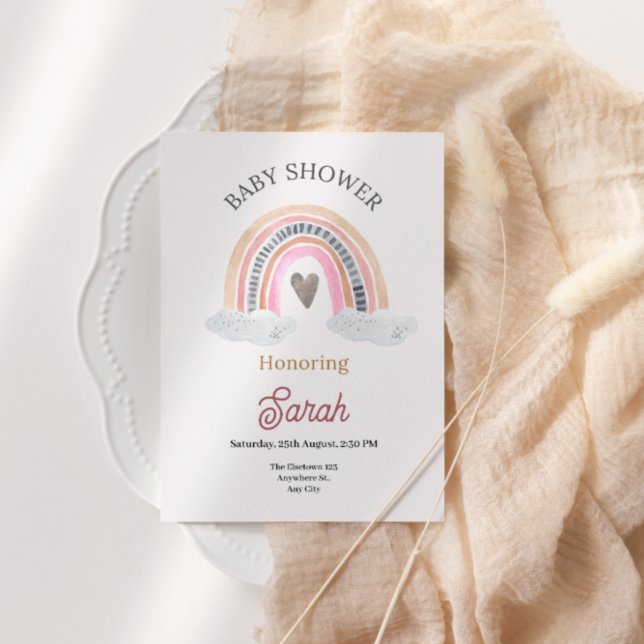 Rosa Rainbow med moln för BabyShower för flickor Inbjudningar (Skapare uppladdad)