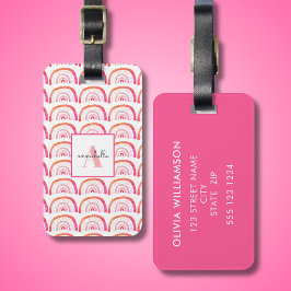 Rosa Rainbow Monogram Initial Bagagebricka