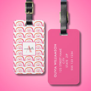Rosa Rainbow Monogram Initial Bagagebricka