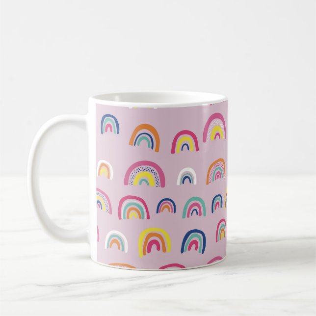 Rosa Rainbow Mönster Kaffemugg (Vänster)