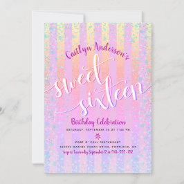 Rosa Rainbow Ombre Sweet sixteen Birthday-skript Inbjudningar