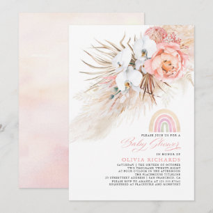 Rosa  Rainbow Pampas Grass Baby Shower Girl Inbjudningar