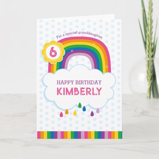 Rosa Rainbow Personlig Birthday Card för barn Kort (Framsida)