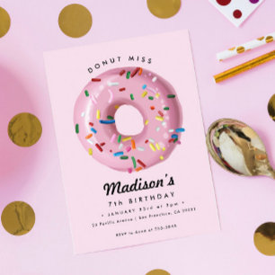 Rosa Rainbow Sprinkle Donut Födelsedagsfest Inbjudningar