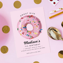 Rosa Rainbow Sprinkle Donut Födelsedagsfest Inbjudningar