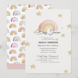Rosa Rainbow Stars Baby Shower Inbjudningar