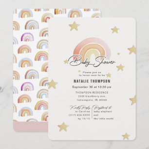 Rosa Rainbow Stars Baby Shower Inbjudningar