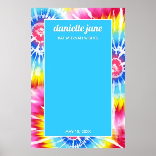 Rosa Rainbow Tie Dye Party Inloggningsskylt Poster (Framsidan)