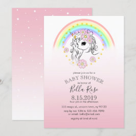 Rosa Rainbow Unicorn Baby Shower Inbjudan