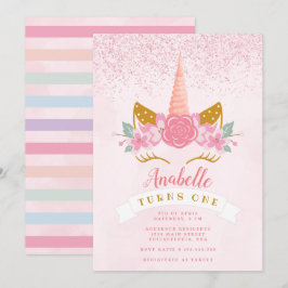  Rosa Rainbow Unicorn Birthday Inbjudningar