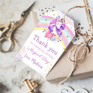 Rosa Rainbow Unicorn Birthday Tack Gift Märkres Presentetikett