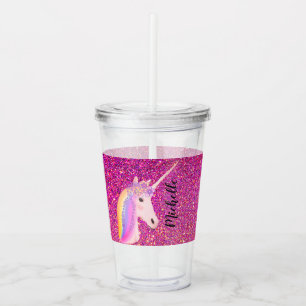 Rosa Rainbow Unicorn Glitter Sparkles Girls Anpass Take Away Mugg