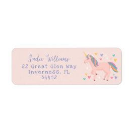 Rosa Rainbow Unicorn Kids Adress Returadress Etikett