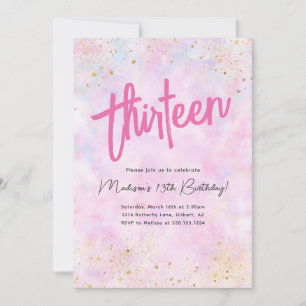 Rosa Rainbow Watercolor Birthday any age Inbjudan